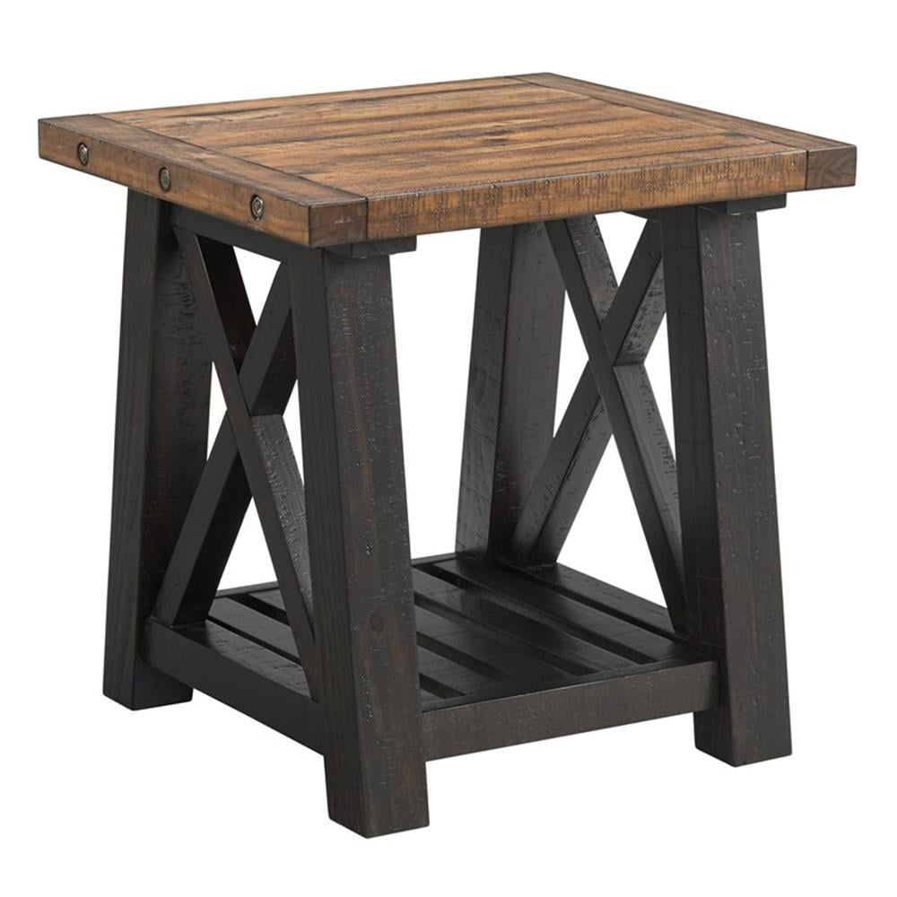 End Table with Slatted Shelf and X Legs, Brown and Black- Saltoro Sherpi