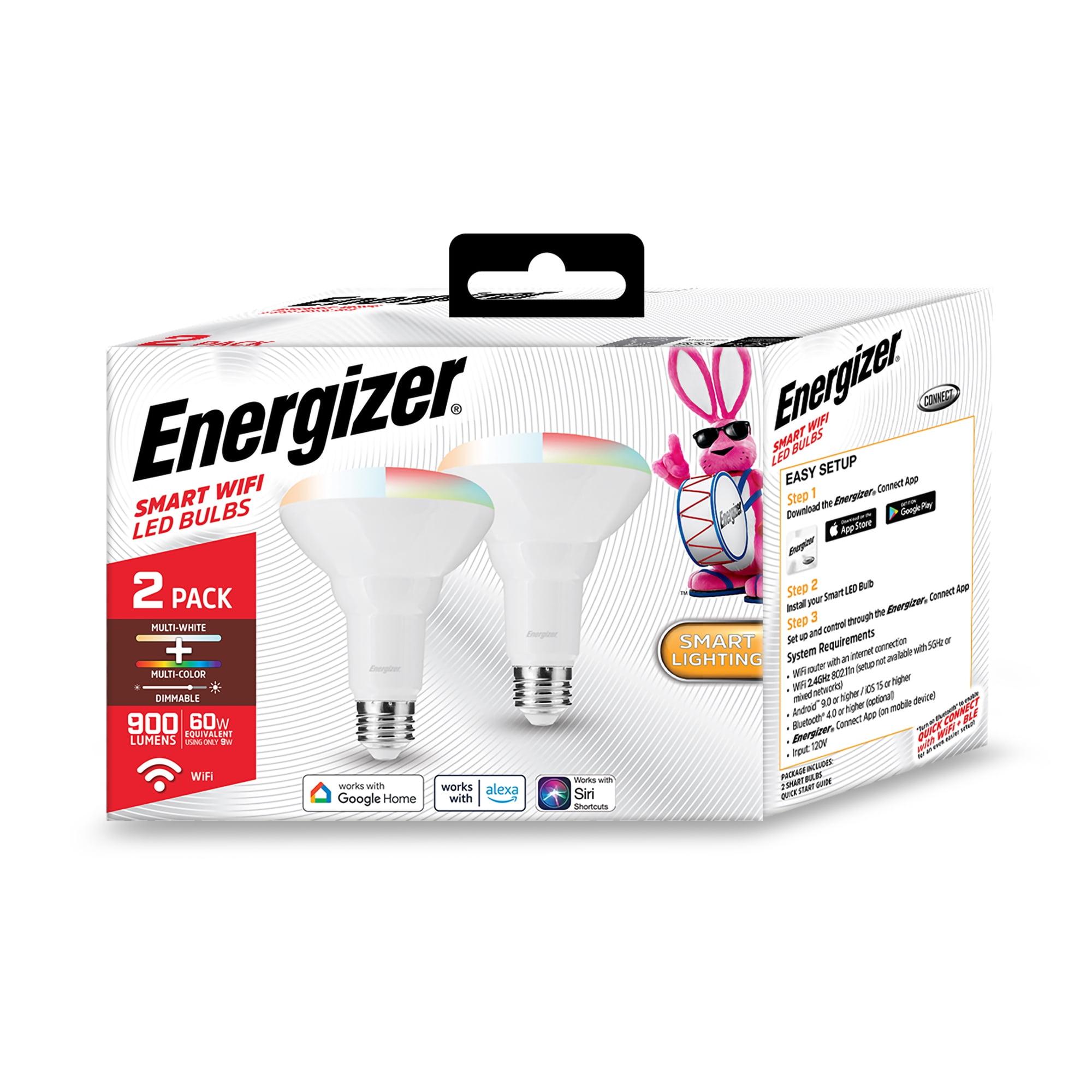 Energizer Connect Smart Wi-Fi BR30 Multi-White + Multi-Color RGB LED Bulbs (2 Pack)
