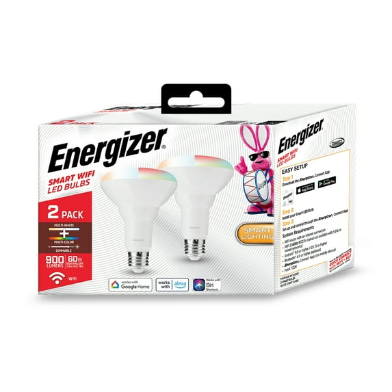 Energizer Connect Smart Wi-Fi BR30 Multi-White + Multi-Color RGB LED Bulbs (2 Pack)
