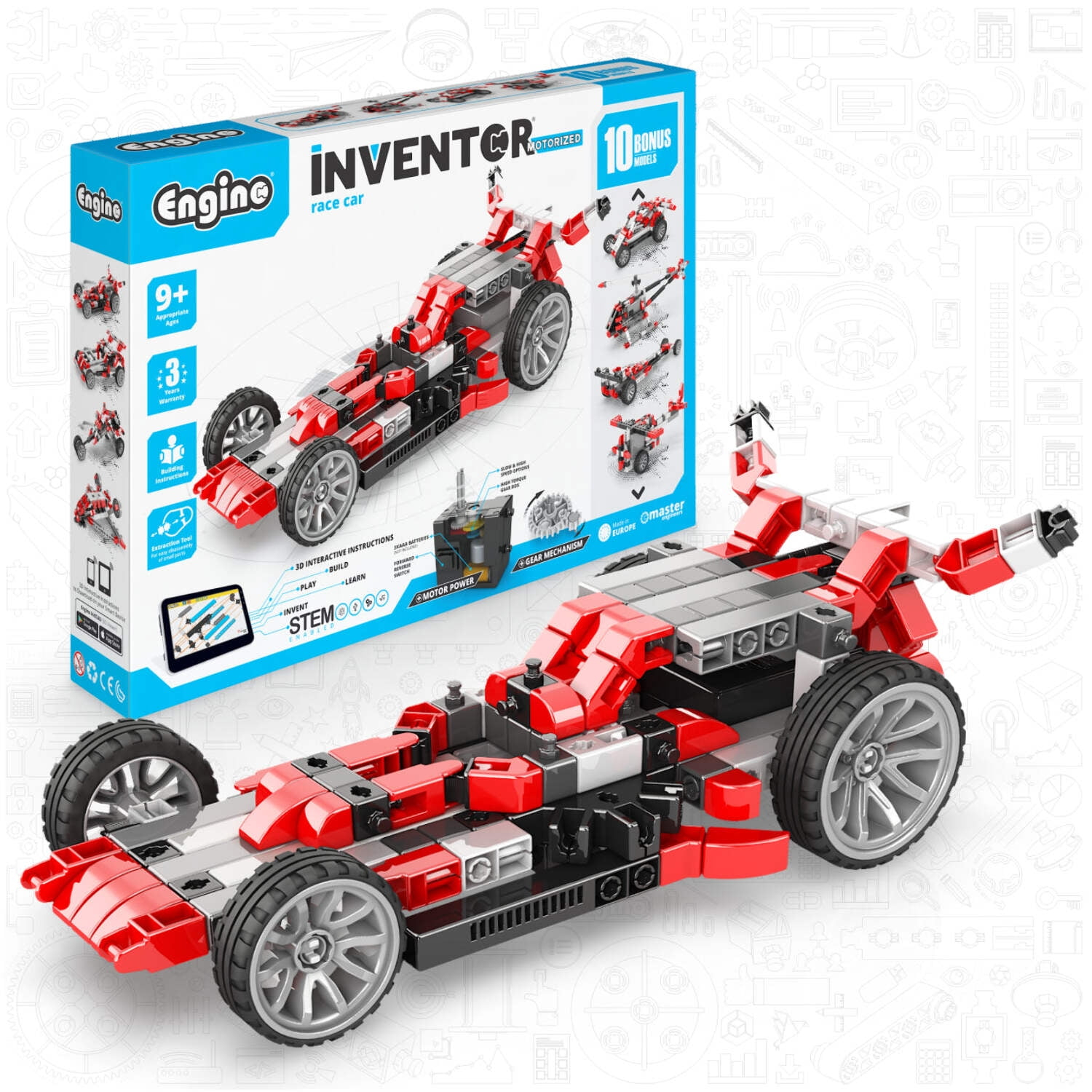 Engino- Inventor STEM Toys, Motorized Race Car Construction Toys for Kids 9+