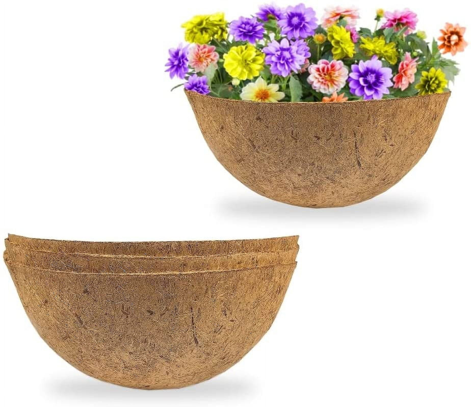 4 PCS Round Flower Pot Coconut Basket,Casewin Hanging Basket Coco Liner Natural Coconut Planter Basket Liner for Hanging Baskets at Indoor Outdoor Garden Porch Balcony (14 Inch)