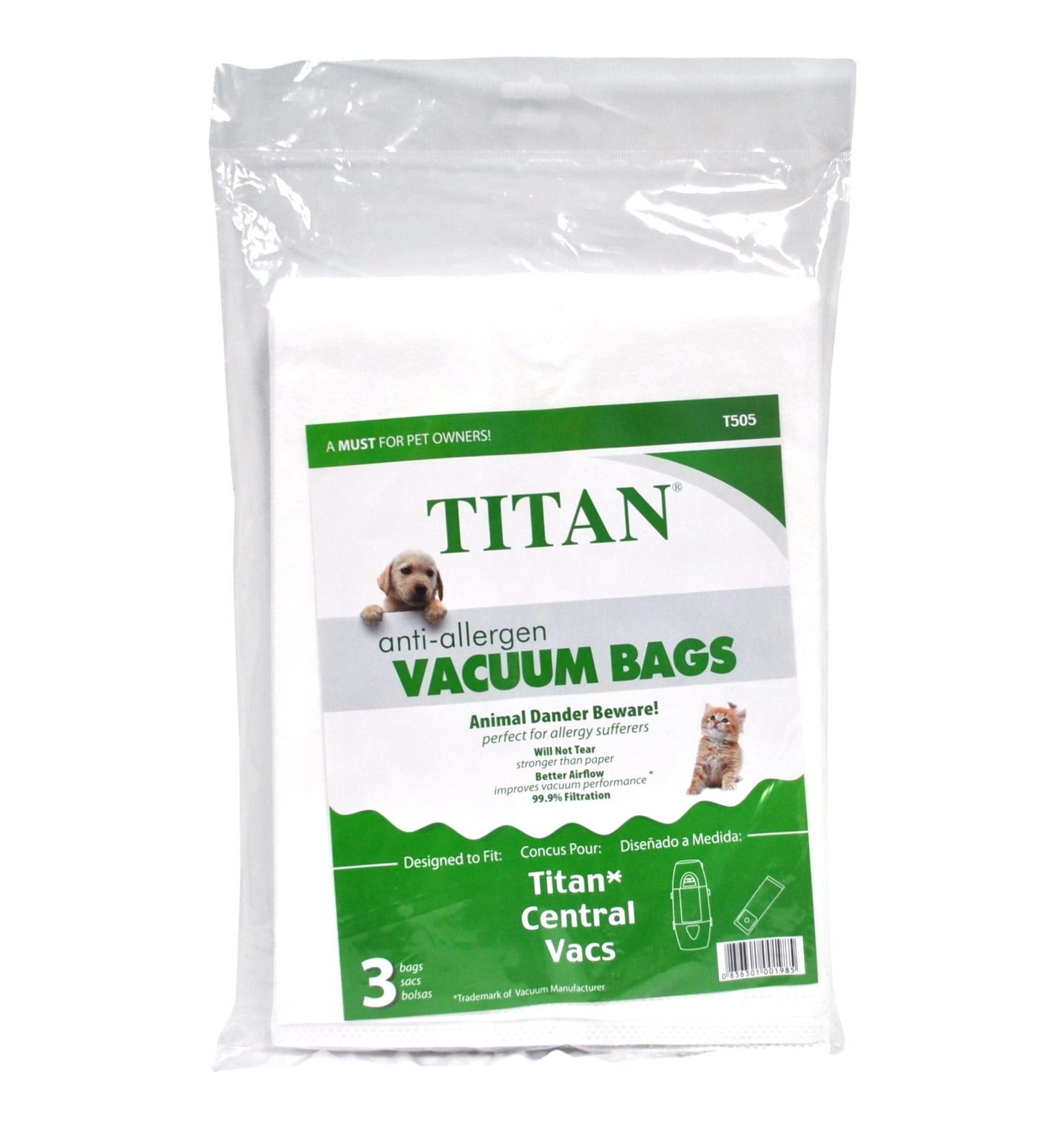 Envirocare Anti Allergen Vacuum Bags Designed To Fit Titan Central Vacuums T505