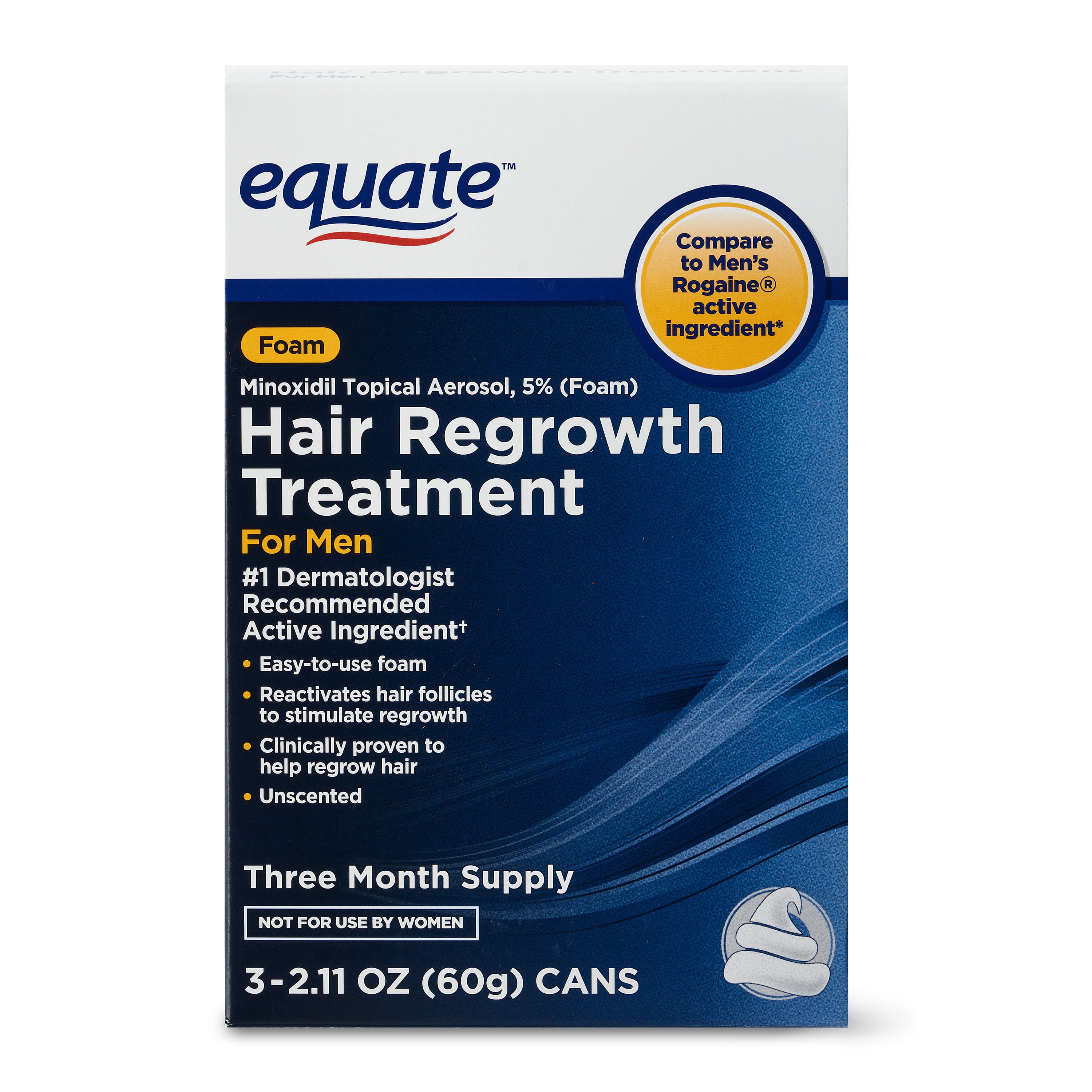 Equate Minoxidil Topical Aerosol Hair Regrowth Treatment for Men, 3-Month Supply, 2.11 oz, 3 Pack