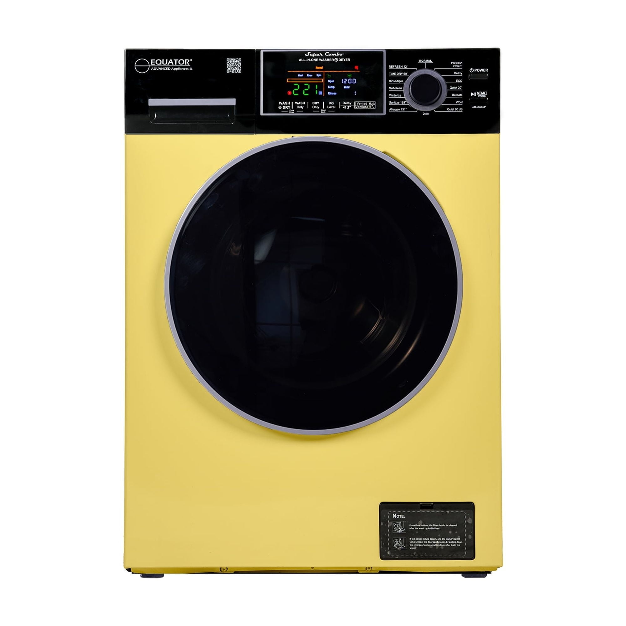 Equator Ver3 Combo Washer Vented/Ventless Dry-1400RPM Color Coded Display Y/B
