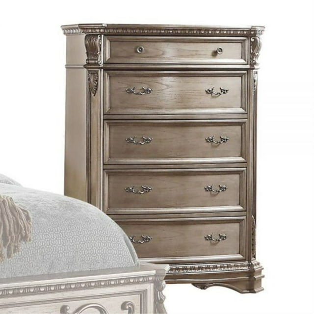 42" Northville Chest Antique Silver - Acme Furniture: 5-Drawer Wood Storage, Metal Glides, No Assembly Required