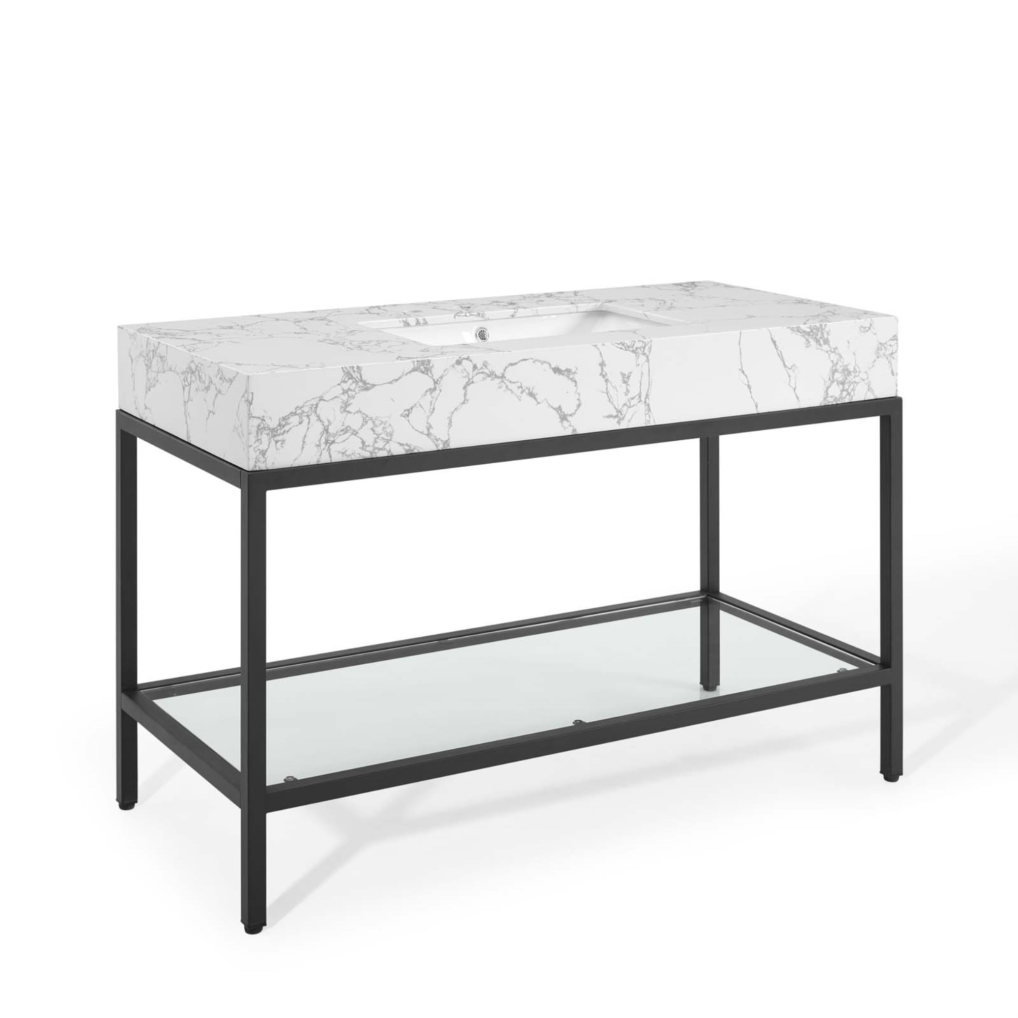 Ergode Kingsley 50" Black Stainless Steel Bathroom Vanity - Black White