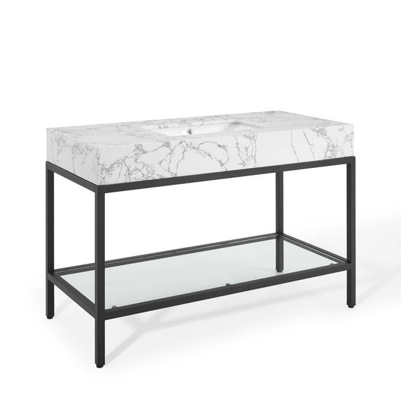 Ergode Kingsley 50" Black Stainless Steel Bathroom Vanity - Black White