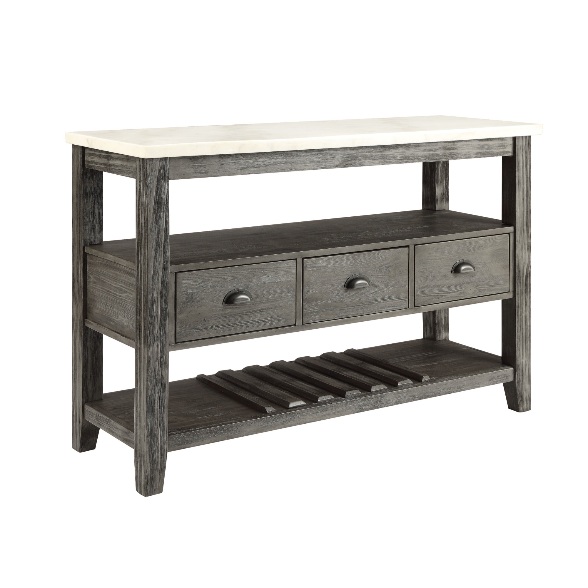 ACME Merel Marble Top Wine Rack Server in White and Gray Oak