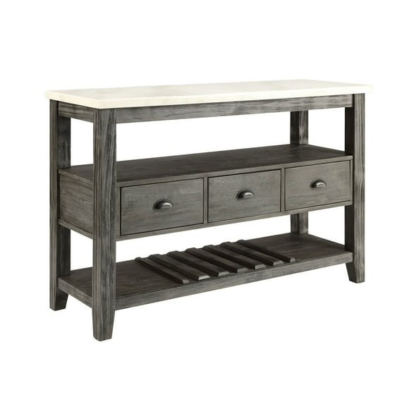 ACME Merel Marble Top Wine Rack Server in White and Gray Oak