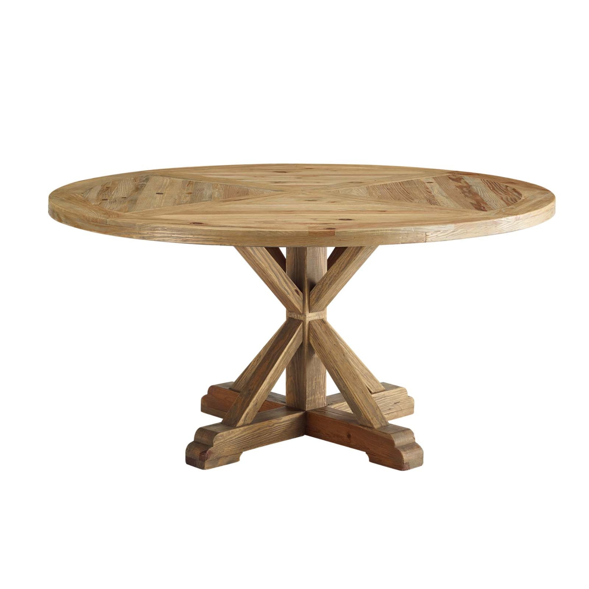 Modway Stitch 59" Round Pine Wood Dining Table in Brown
