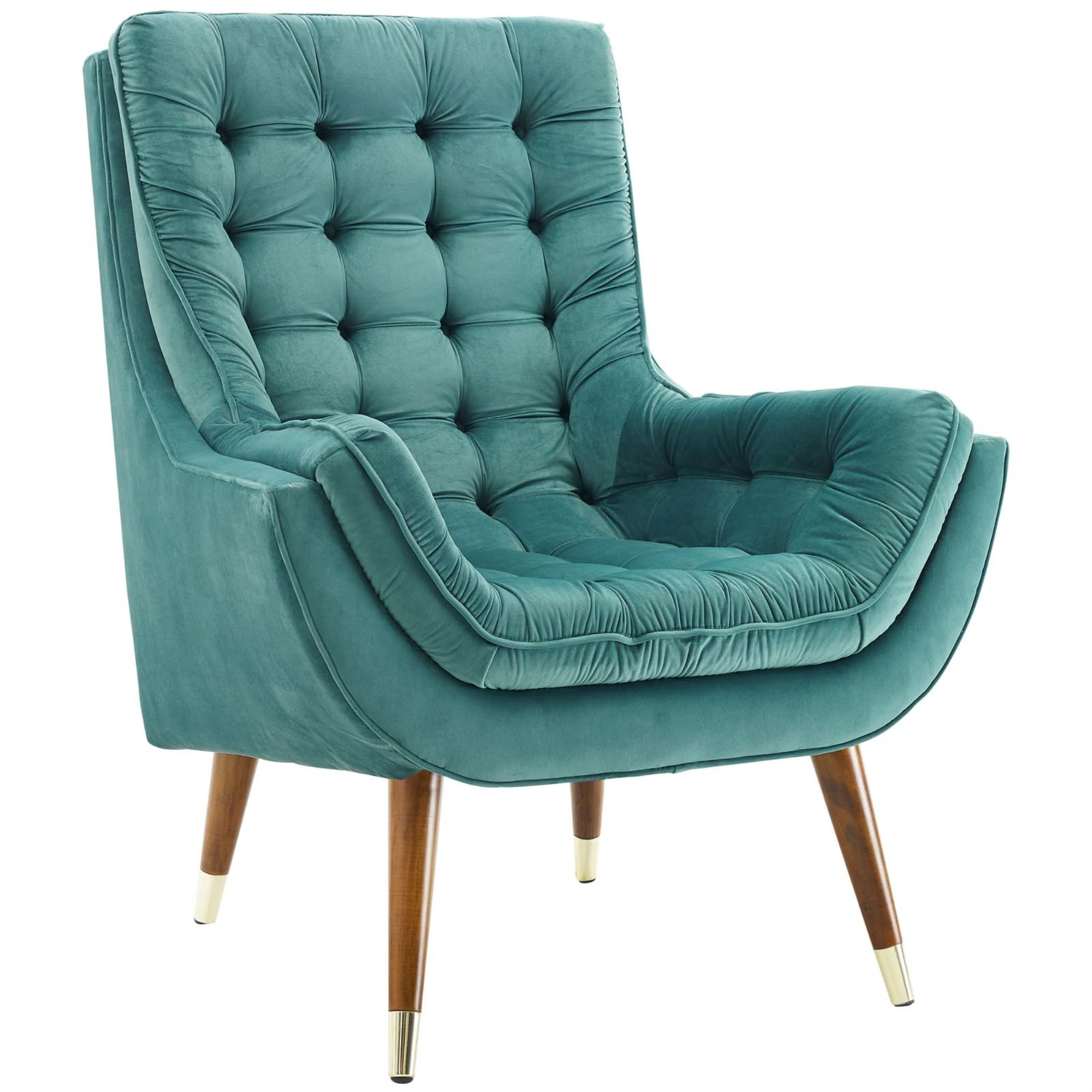 Modway Suggest Tufted Performance Velvet Lounge Chair in Teal