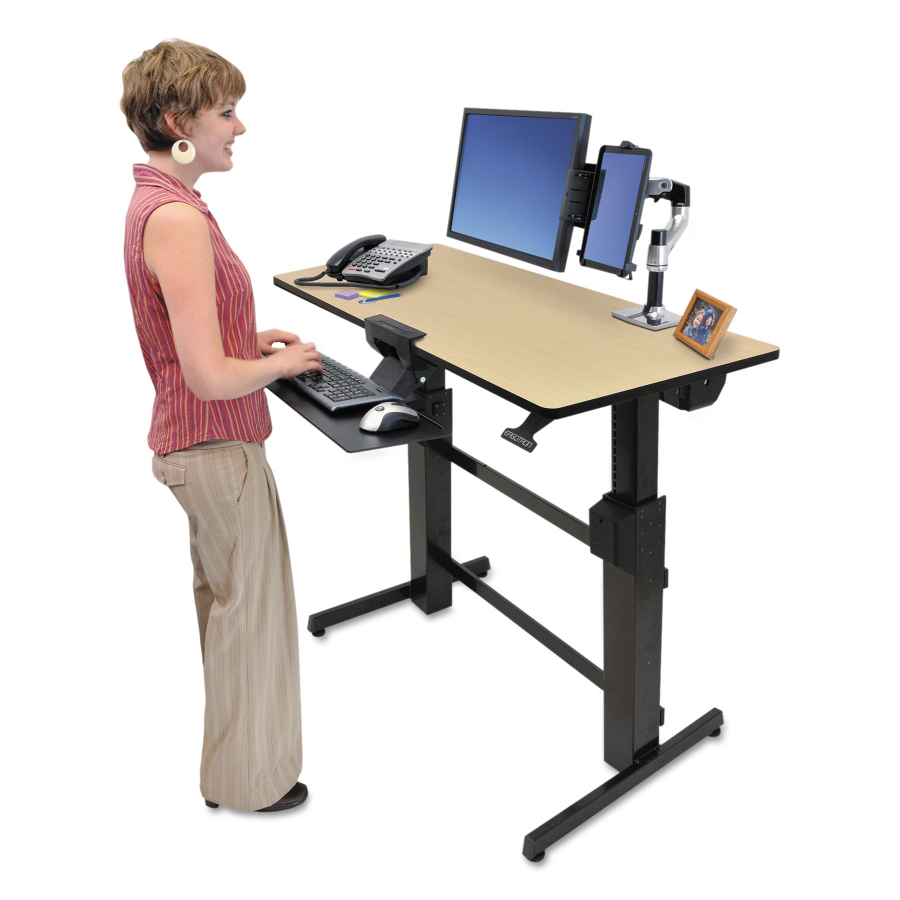 Ergotron WorkFit D Sit-Stand Workstation, 47 5/8 x 23 1/2 x 50 5/8, Birch/Black