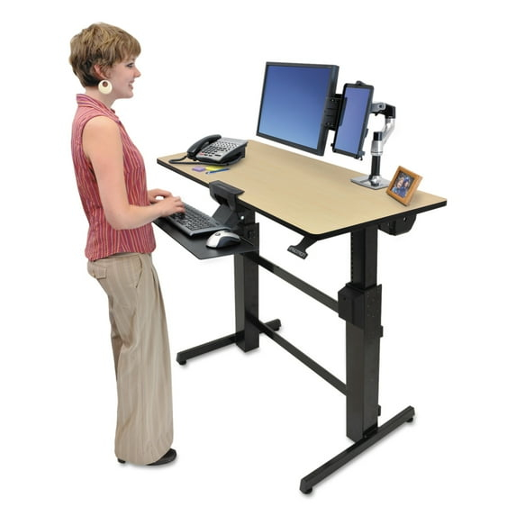 Ergotron WorkFit D Sit-Stand Workstation, 47 5/8 x 23 1/2 x 50 5/8, Birch/Black