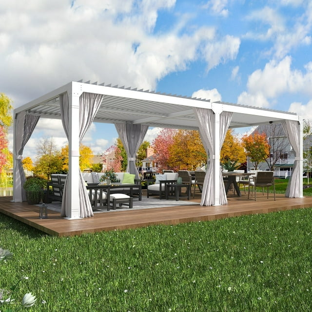 Erommy 10' x 20' Hardtop Gazebo, Adjustable Metal Roof with Curtains & Netting
