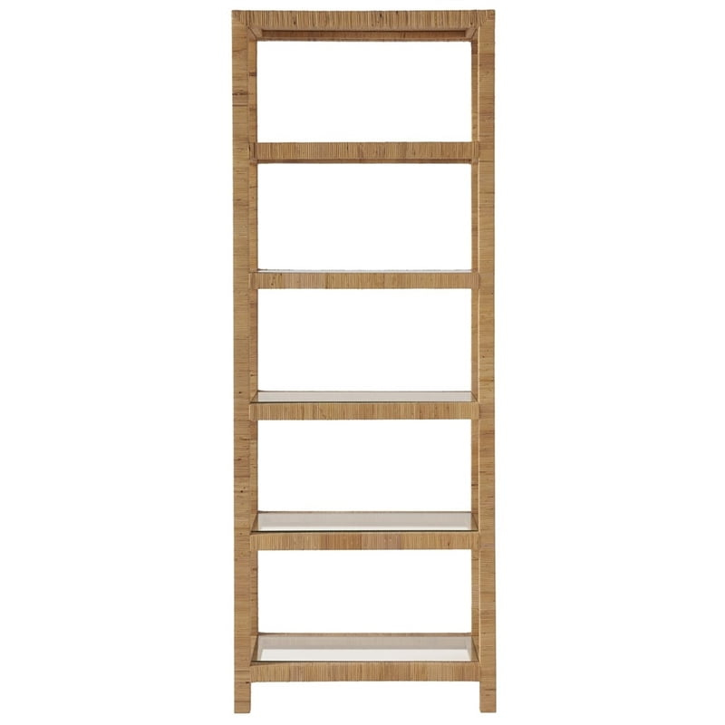 Escape Long Key Woven Brown Rattan 5 Shelf Bookcases with Glass Shelves