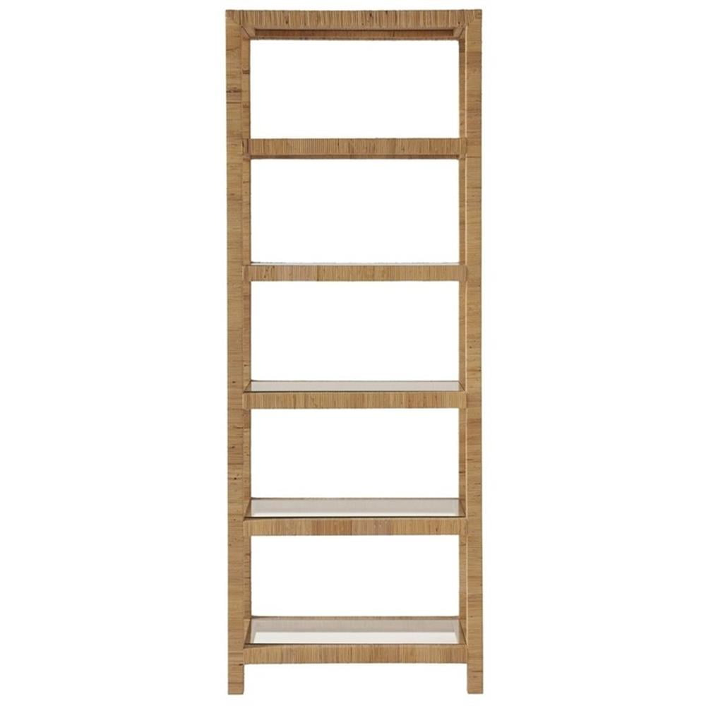 Escape Long Key Woven Brown Rattan 5 Shelf Bookcases with Glass Shelves