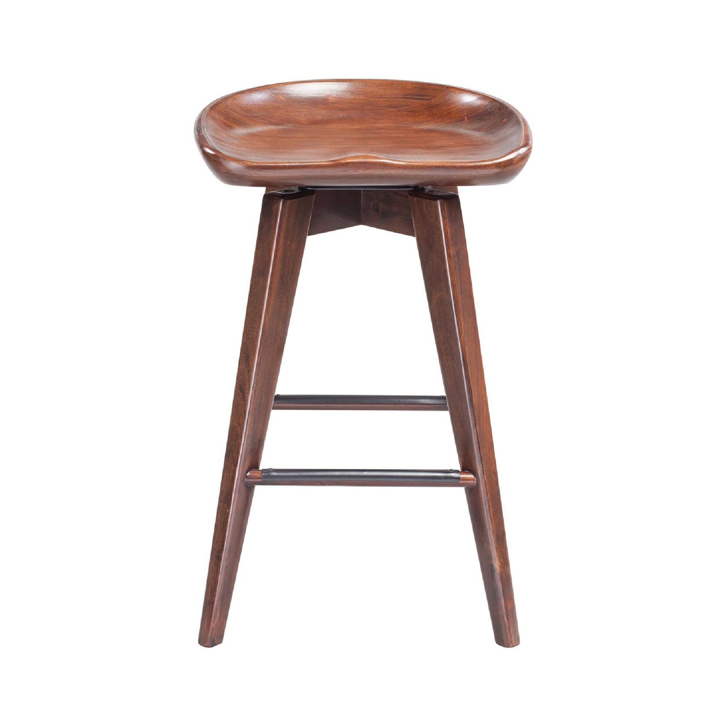 Esme 24 Inch Swivel Counter Stool, Contour Seat, Wood, Tapered Legs, Brown