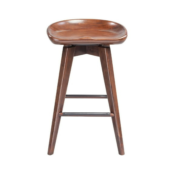 Esme 24 Inch Swivel Counter Stool, Contour Seat, Wood, Tapered Legs, Brown