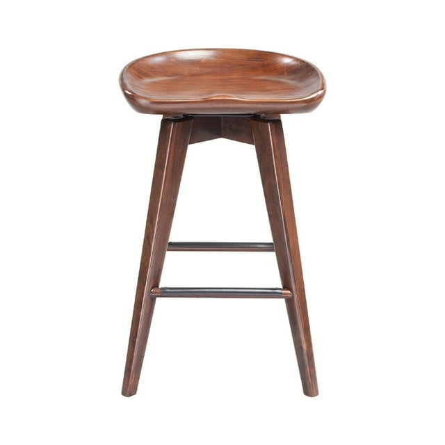 Esme 24 Inch Swivel Counter Stool, Contour Seat, Wood, Tapered Legs, Brown