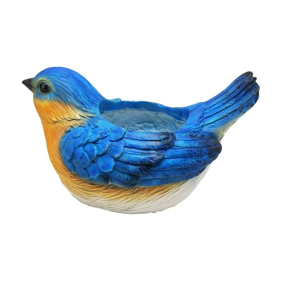 Esschert Design Sitting Bluebird Outdoor Garden Planter - 15.5" - Blue and Orange