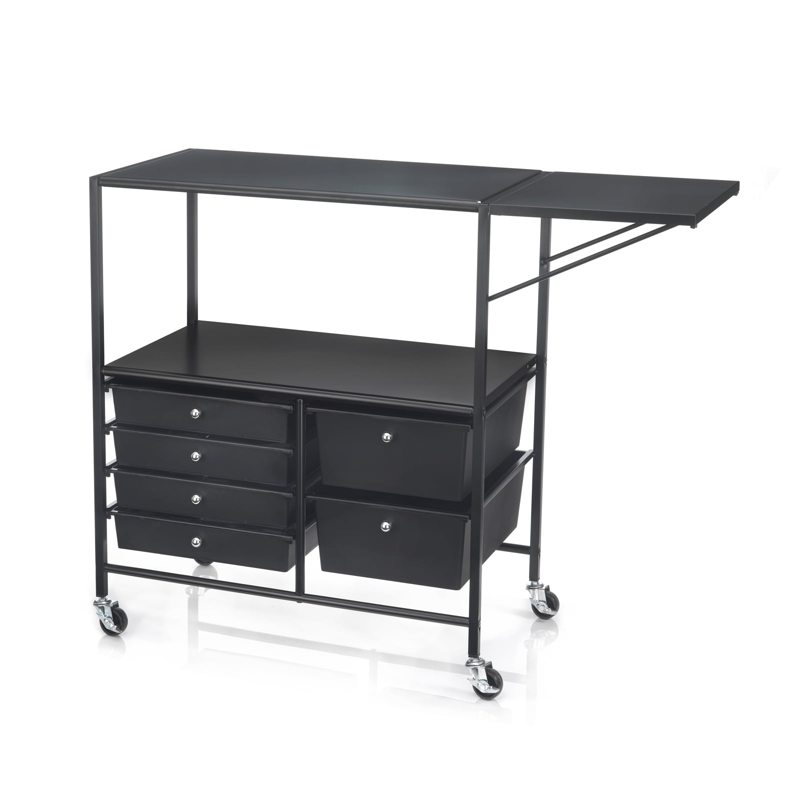 Essex Black Drawers & Rolling Cart with Tray and Extendable Table by Simply Tidy - Multi-Functional Storage Cart for Art & Craft Supplies - 1 Pack
