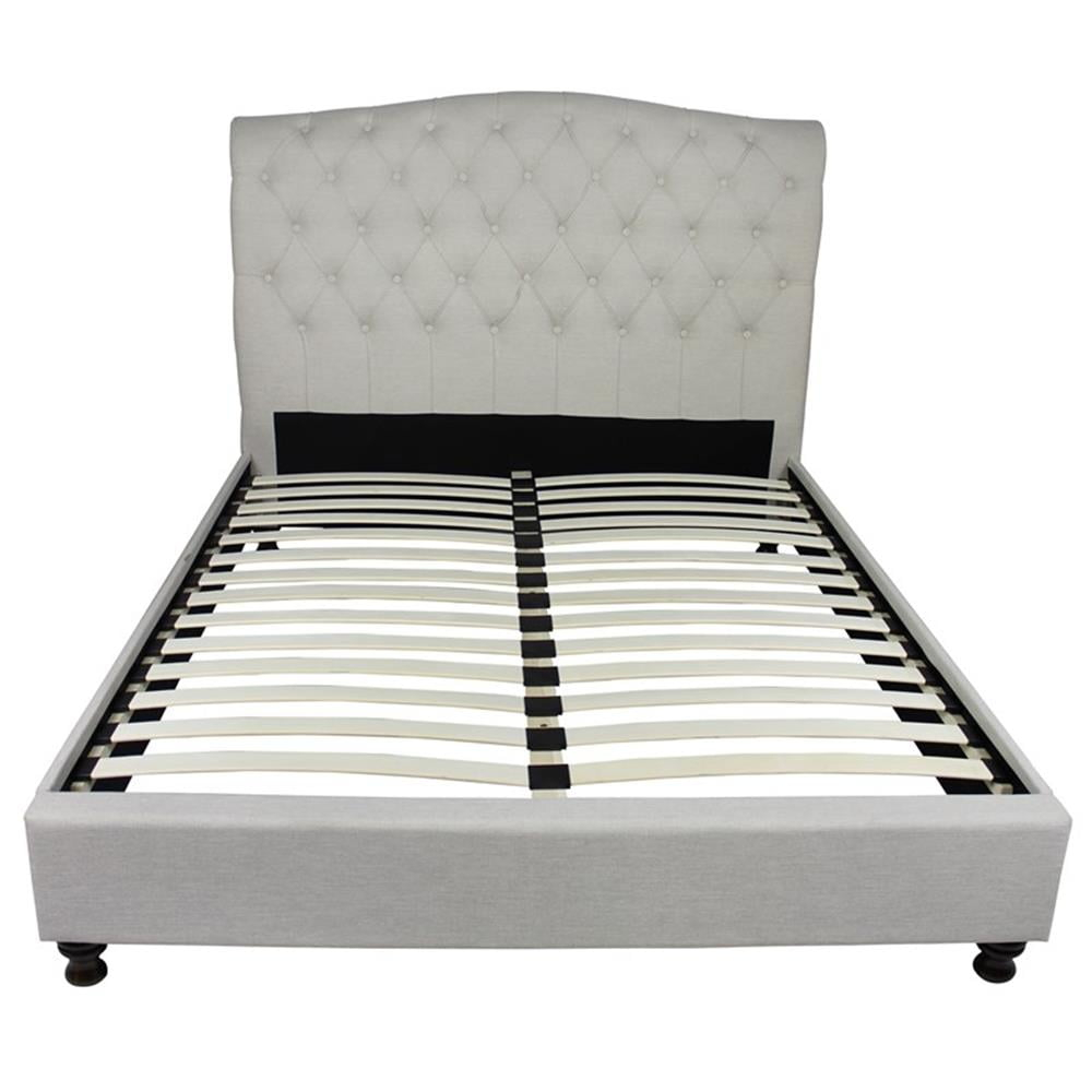 Essex Queen Platform Bed Upholstered in Beige Fabric