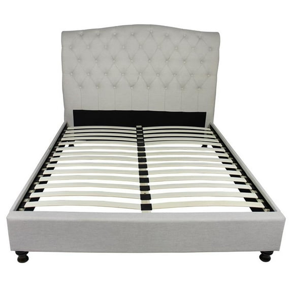 Essex Queen Platform Bed Upholstered in Beige Fabric