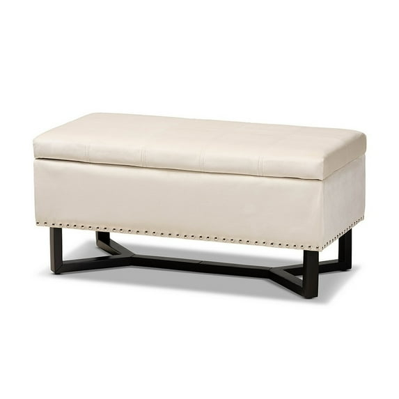 Esther Modern and Contemporary Beige Velvet Fabric Upholstered and Wood Storage Ottoman