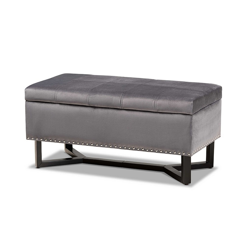 Wood Storage Ottoman Gray Velvet - Baxton Studio