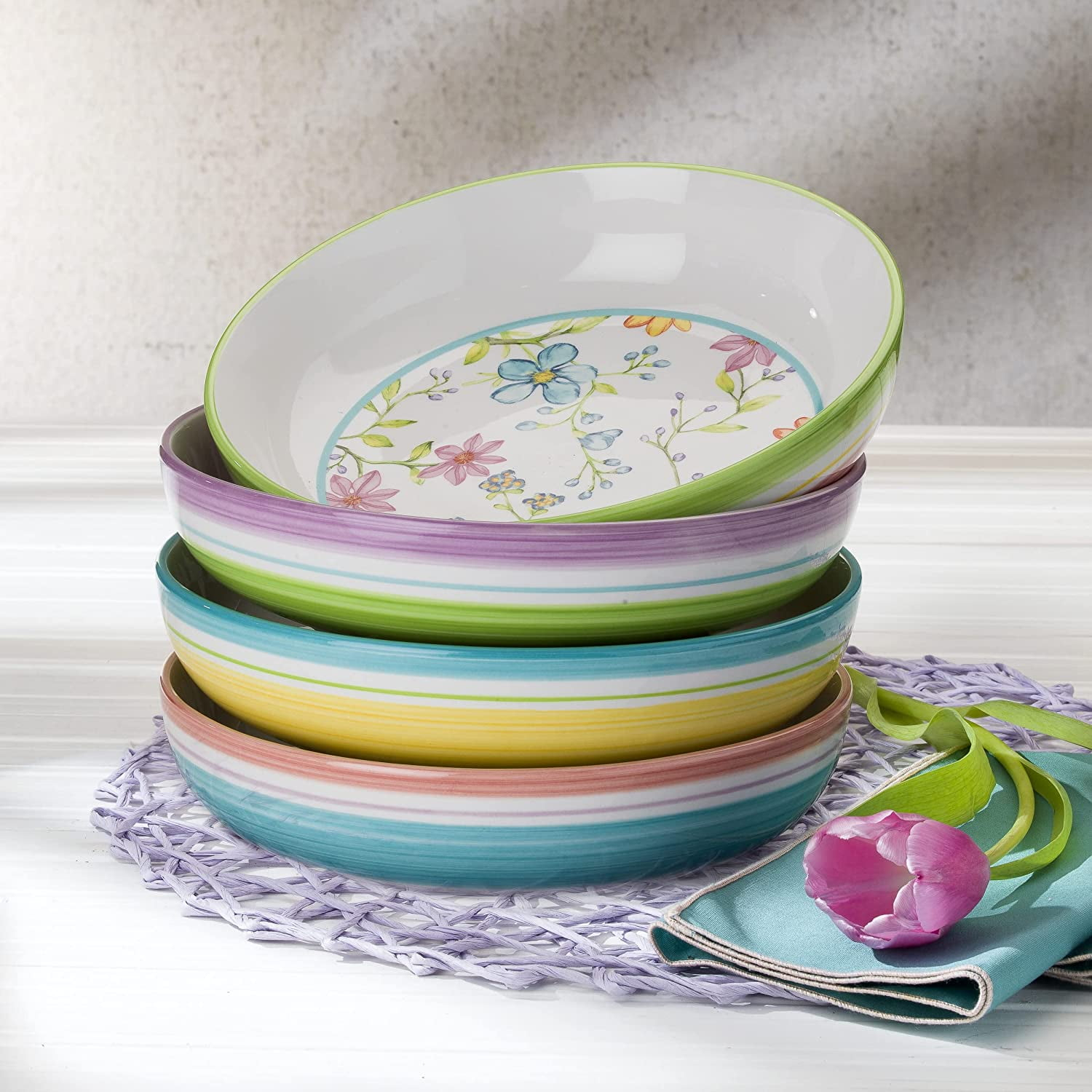 Euro Ceramica Charlotte Pasta Bowl Set (Set of 4)