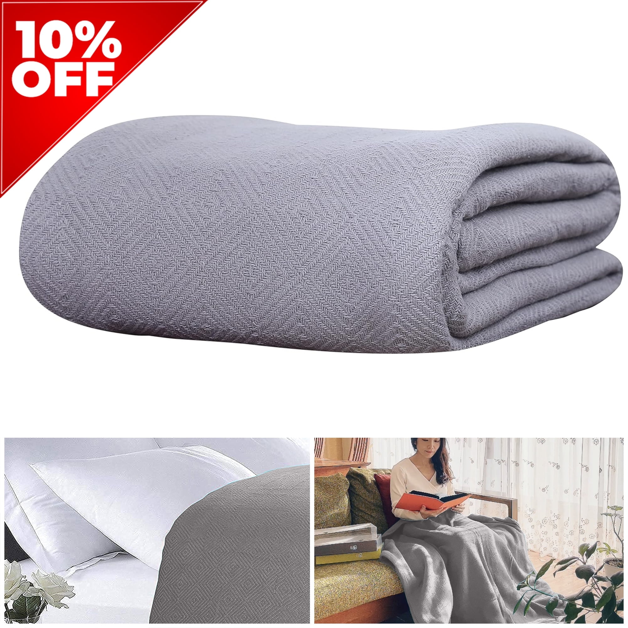 Eurotex Premium Cotton Blankets for Twin Size Bed | All-Season 100% Cotton Twin Blanket for Bed | Diamond Lightweight, Soft & Cozy Fall Thermal Blanket, 350GSM, 66x90 inches | Flint Grey