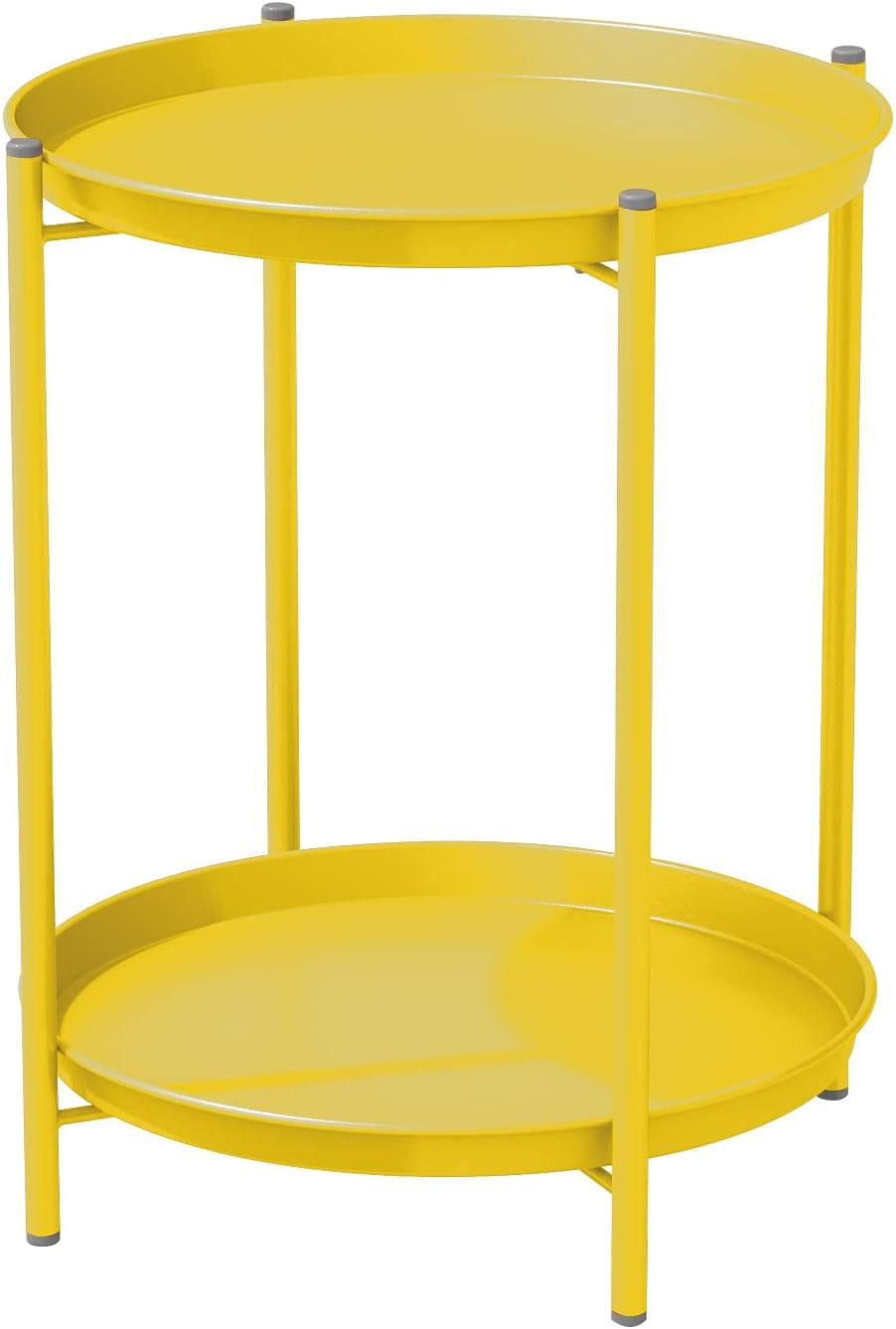 Grand Patio Indoor & Outdoor Side Table 2-Tier, Weather-Resistant Steel Round End Table for Porch, Poolside, Bedroom, Living Room, Yellow