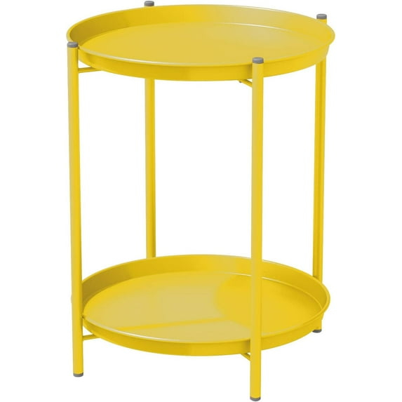 Grand Patio Indoor & Outdoor Side Table 2-Tier, Weather-Resistant Steel Round End Table for Porch, Poolside, Bedroom, Living Room, Yellow