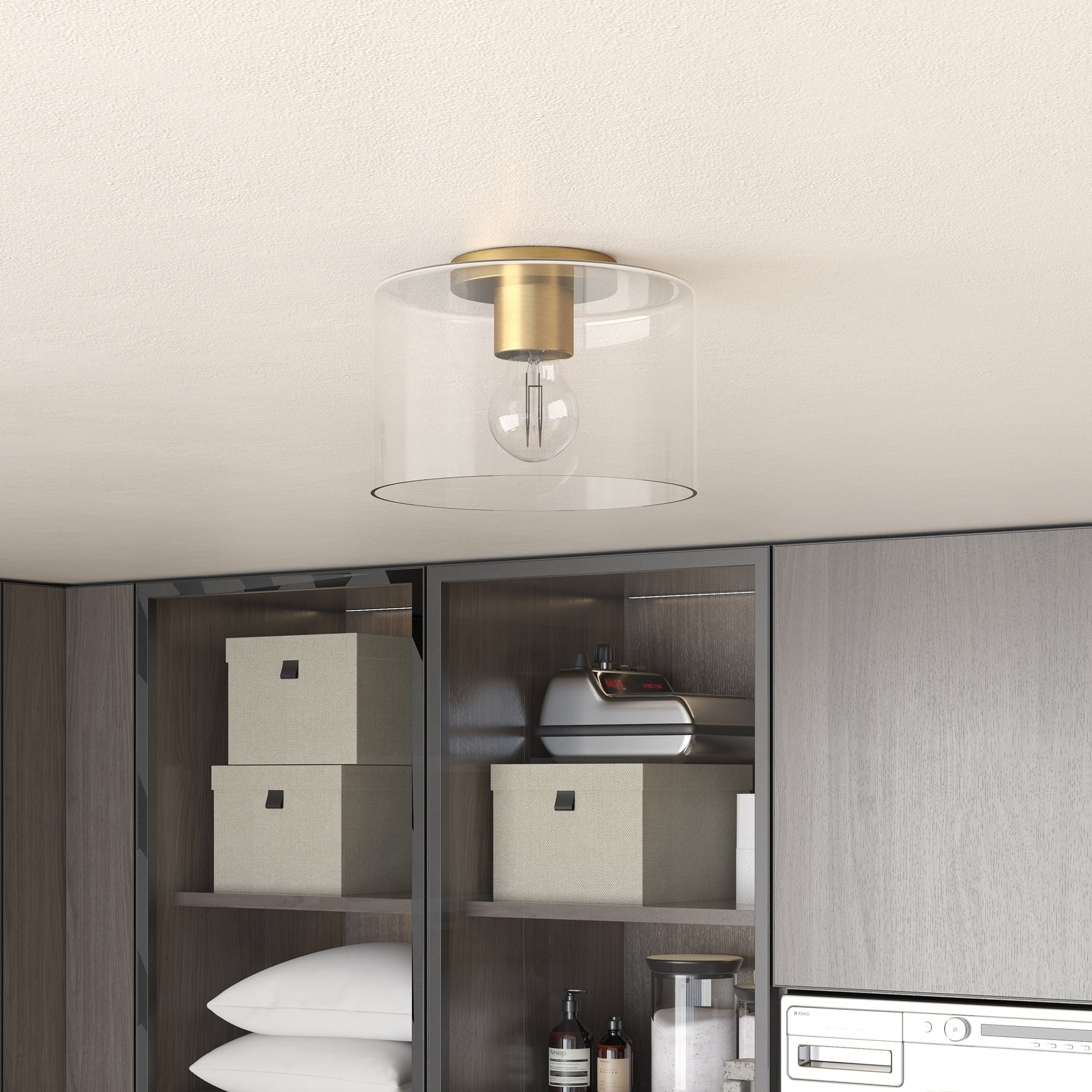 Evelyn&Zoe 10" Brass Finish Metal/Glass Semi Flush Mount