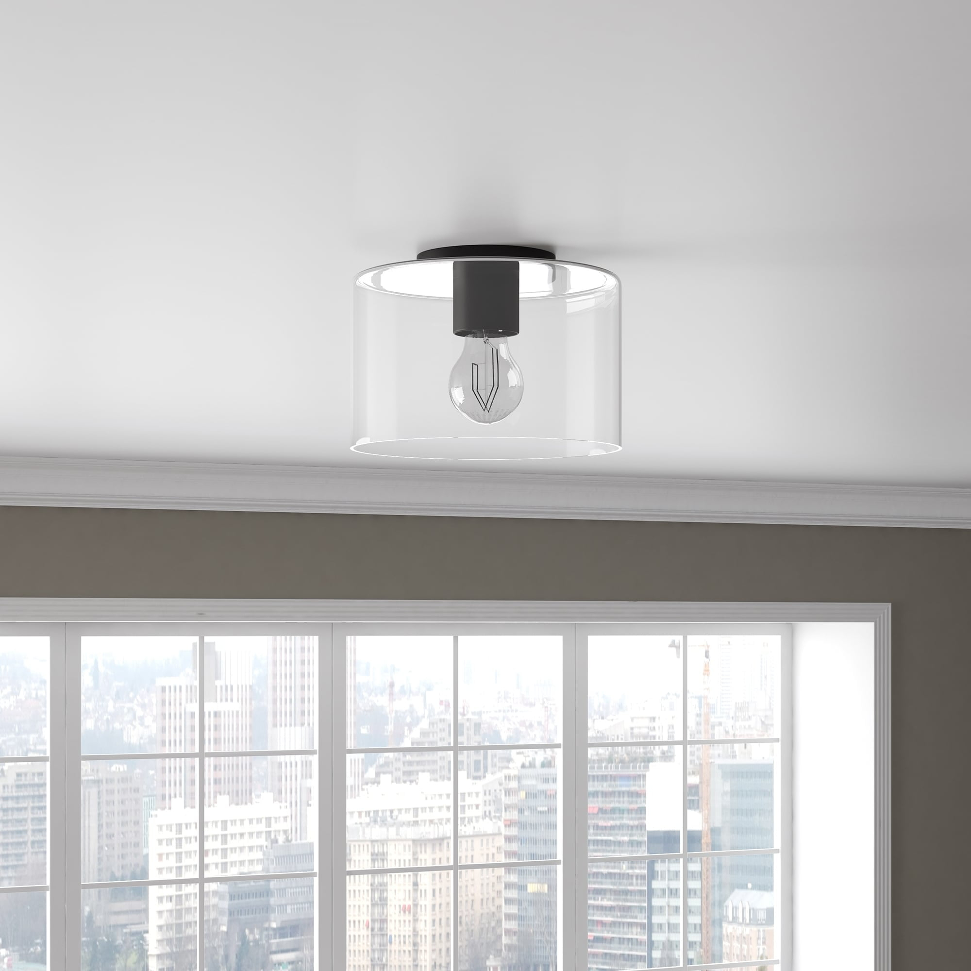 Evelyn&Zoe 10" Matte Black Metal/Glass Semi Flush Mount