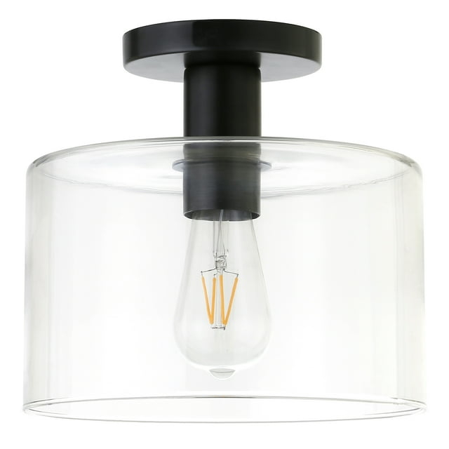 Evelyn&Zoe 10" Matte Black Metal/Glass Semi Flush Mount