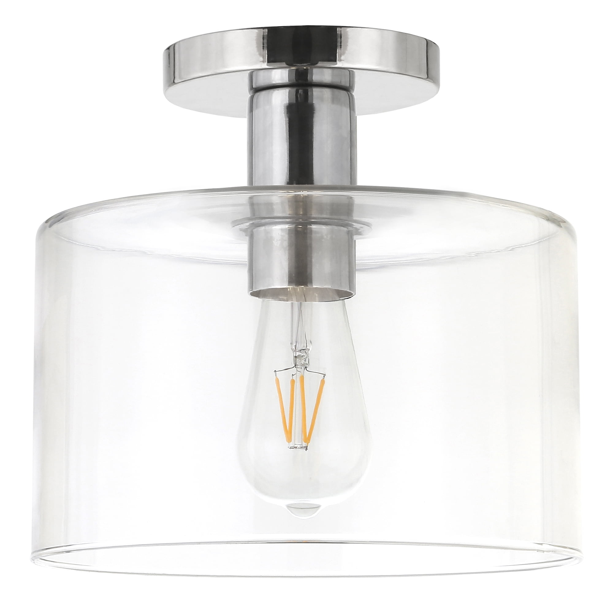 Evelyn&Zoe 10" Polished Nickel Finish Metal/Glass Semi Flush Mount