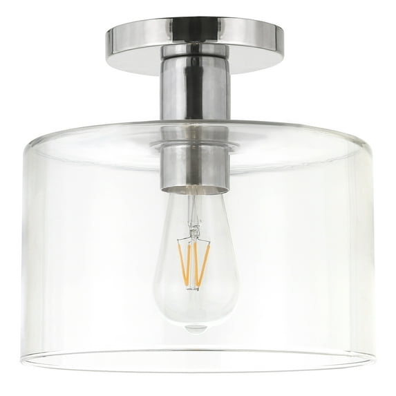 Evelyn&Zoe 10" Polished Nickel Finish Metal/Glass Semi Flush Mount