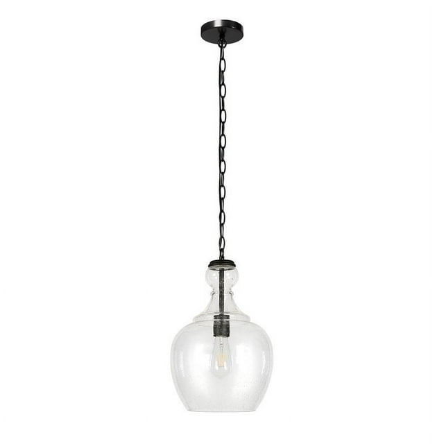 Evelyn&Zoe 11" Blackened Bronze Metal/Glass Pendant