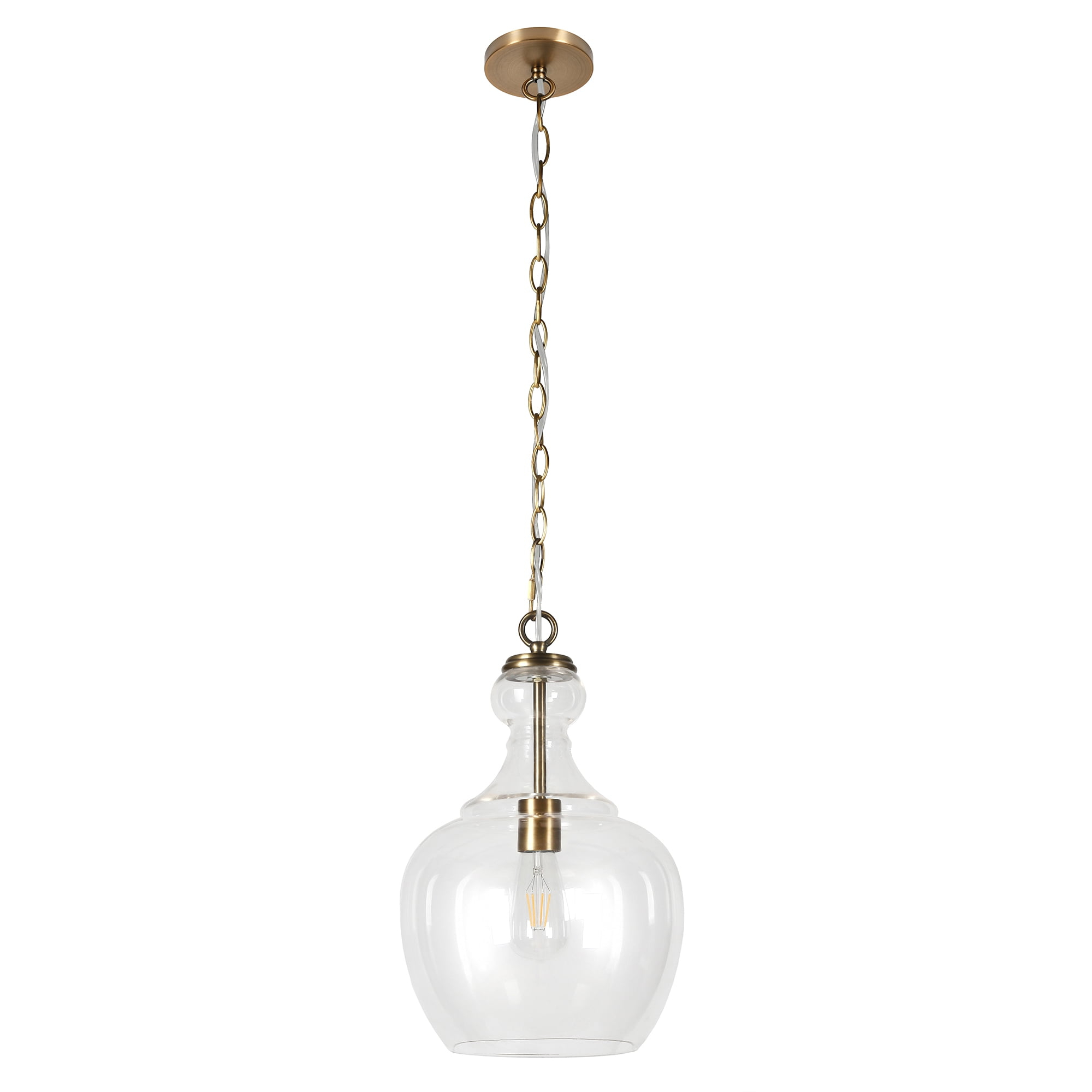 Evelyn&Zoe 11" Brass Metal/Glass Pendant