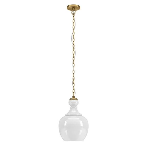 Evelyn&Zoe 11" Brushed Brass Finish Metal/Glass Pendant