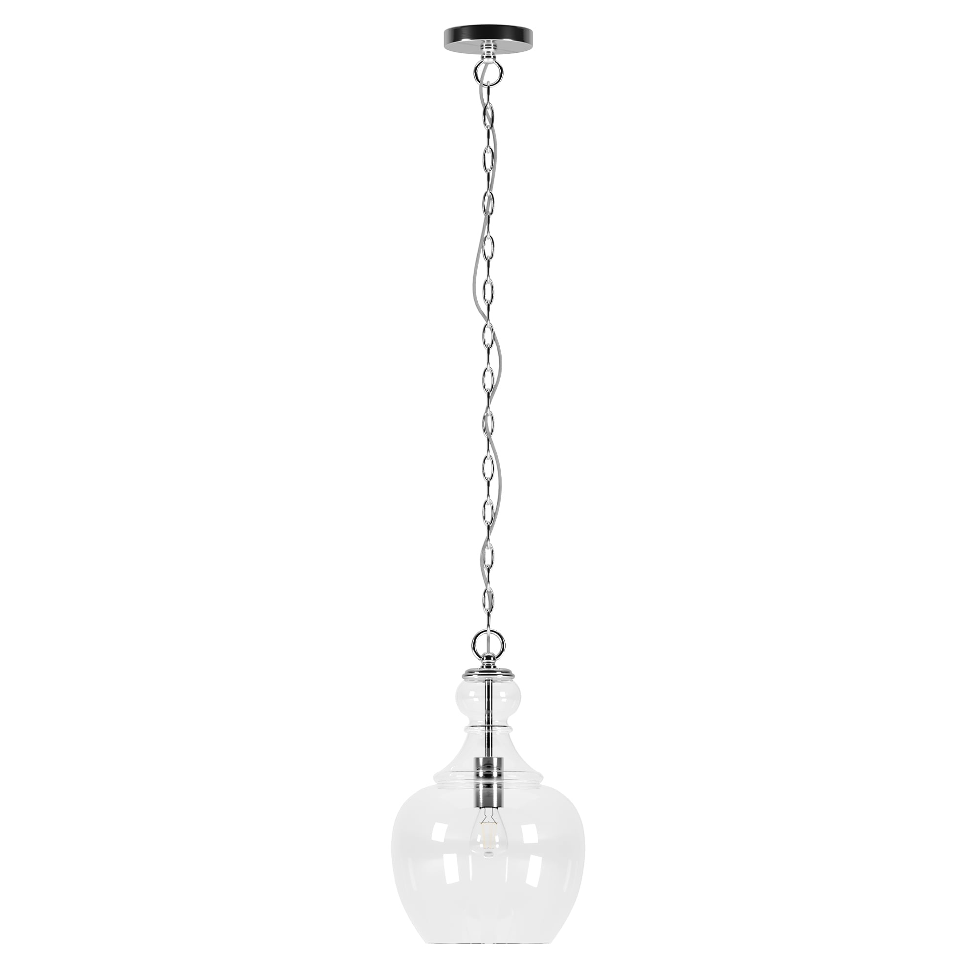 Evelyn&Zoe 11" Brushed Nickel Finish Metal/Glass Pendant