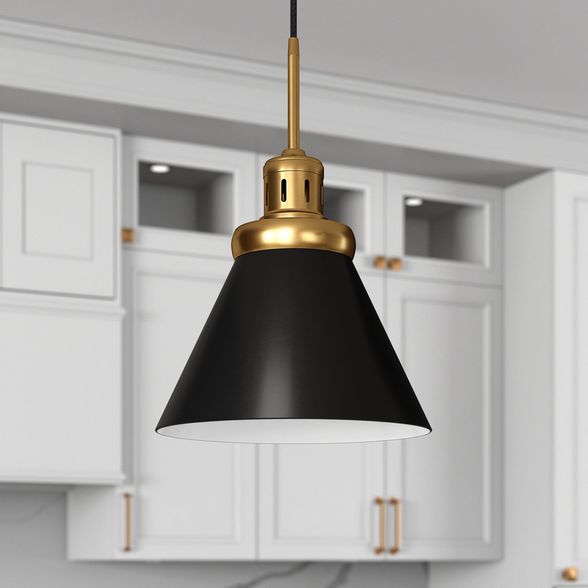 Evelyn&Zoe 17" Brushed Brass/Blackened Bronze Pendant