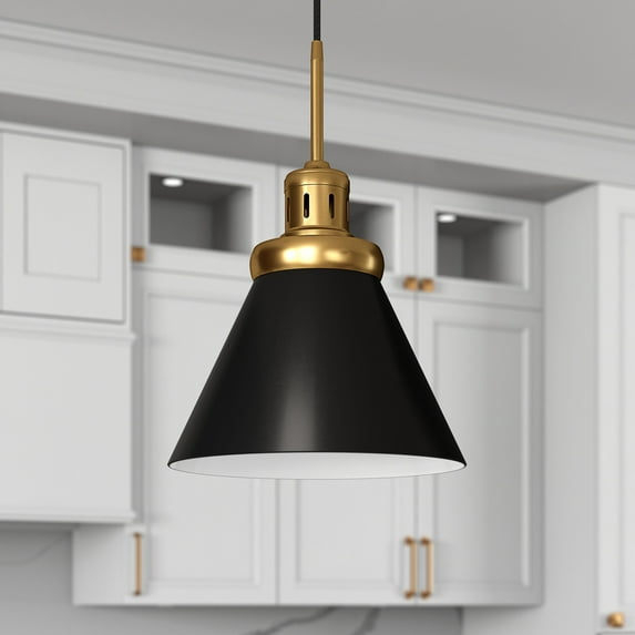 Evelyn&Zoe 17" Brushed Brass/Blackened Bronze Pendant