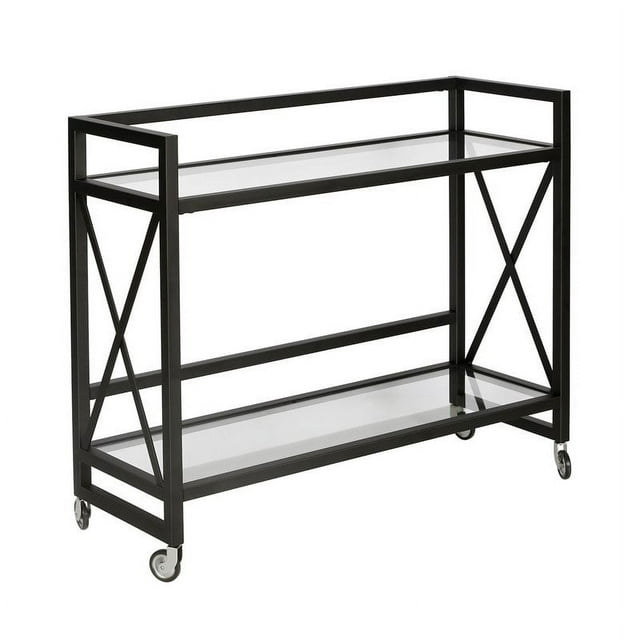 Evelyn&Zoe 38" Blackened Bronze Metal/Glass Bar Cart