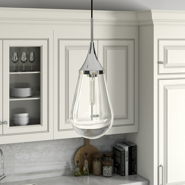 Evelyn&Zoe 8" Polished Nickel Finish Metal/Glass Pendant