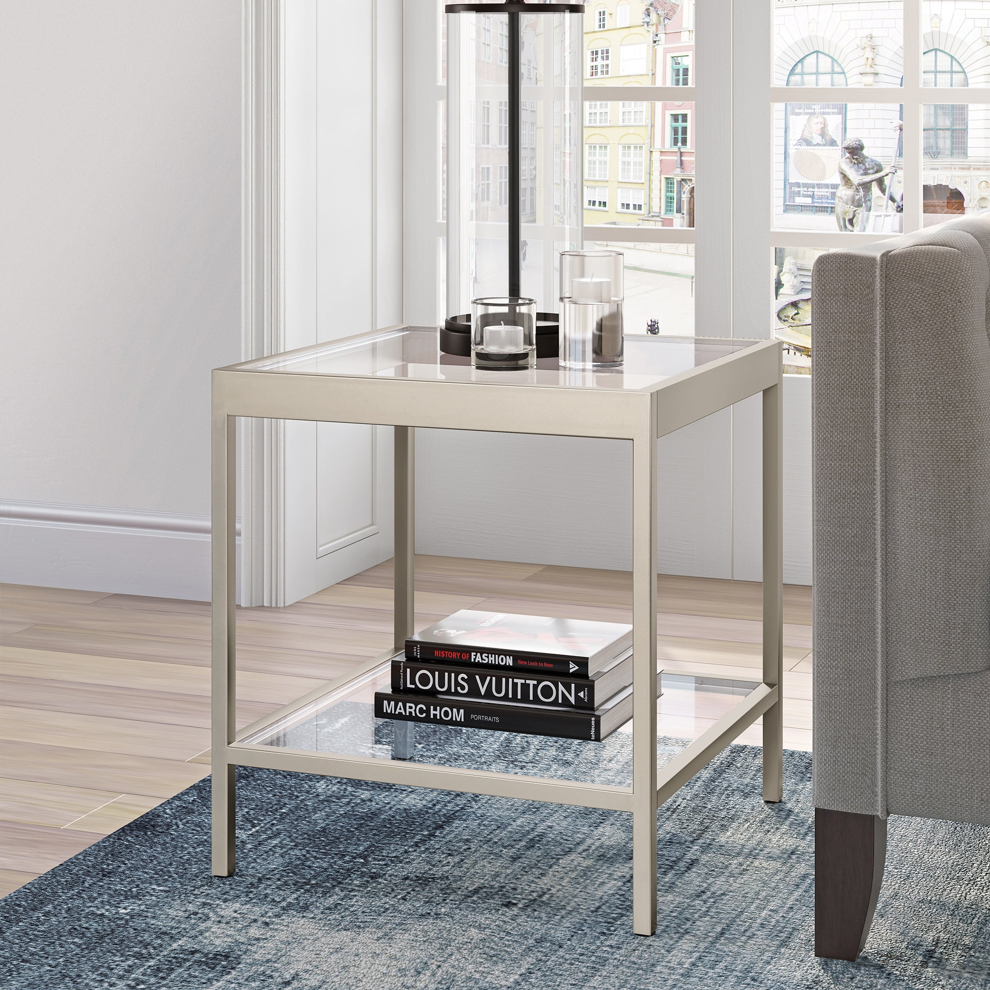 Evelyn&Zoe Alexis 20" Wide Square Side Table, Nickel