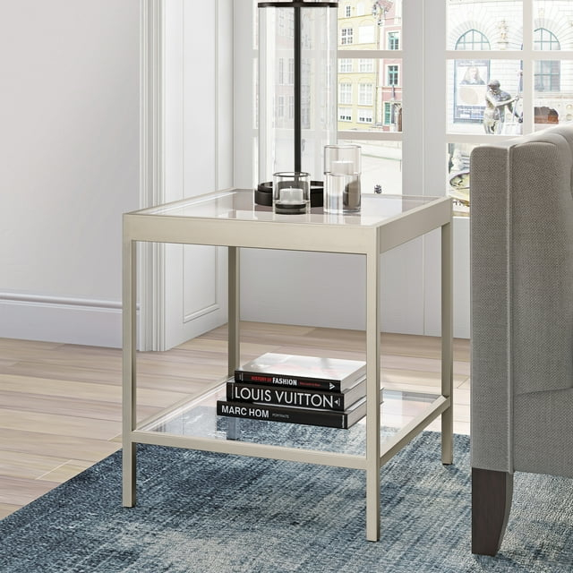 Evelyn&Zoe Alexis 20" Wide Square Side Table, Nickel
