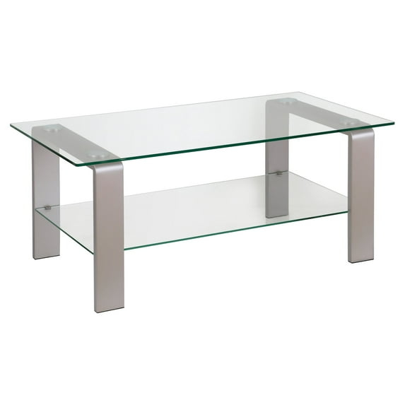 Evelyn&Zoe Asta 40" Wide Rectangular Coffee Table, Nickel