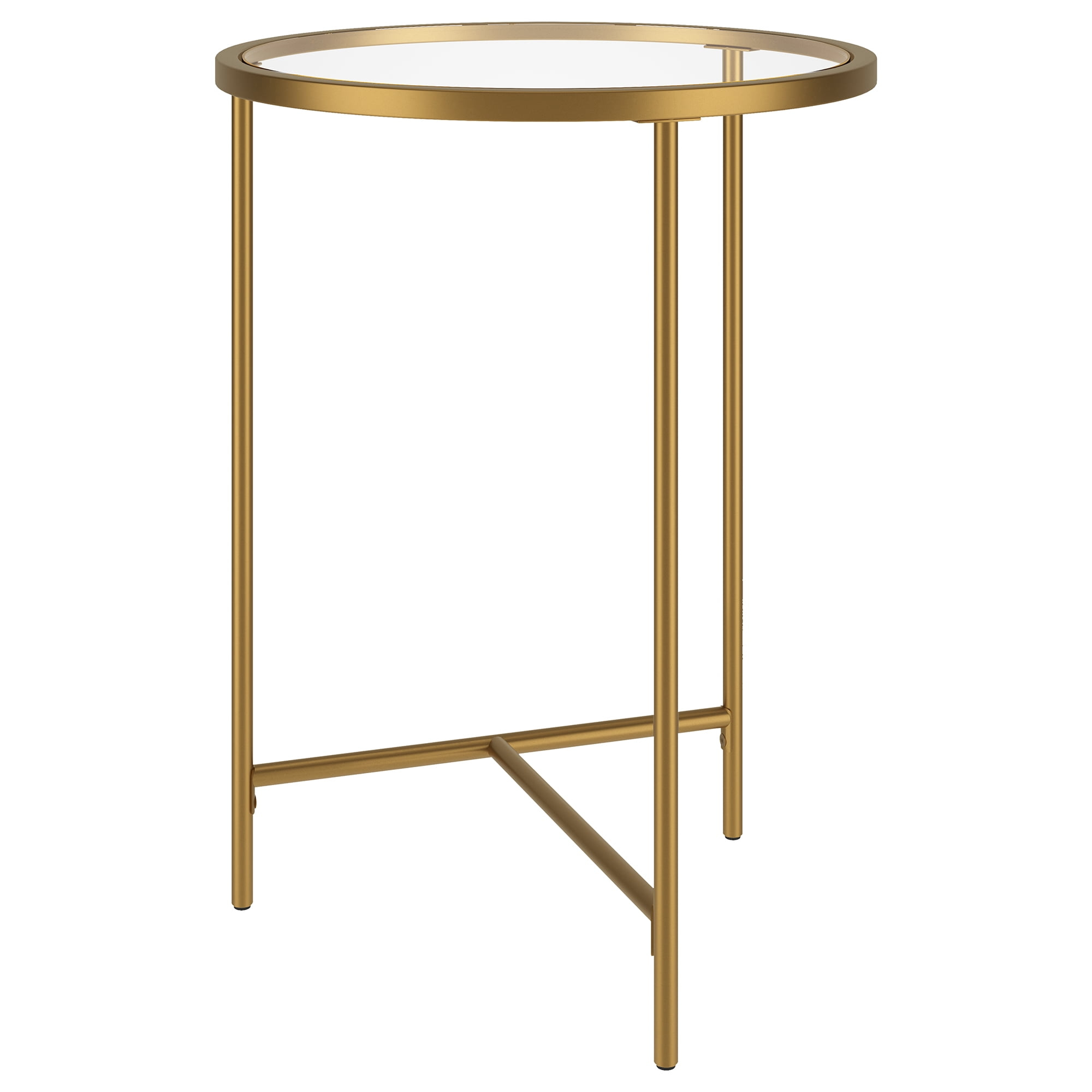 Evelyn&Zoe Berenson 18" Wide Round Side Table with Glass Top, Gold